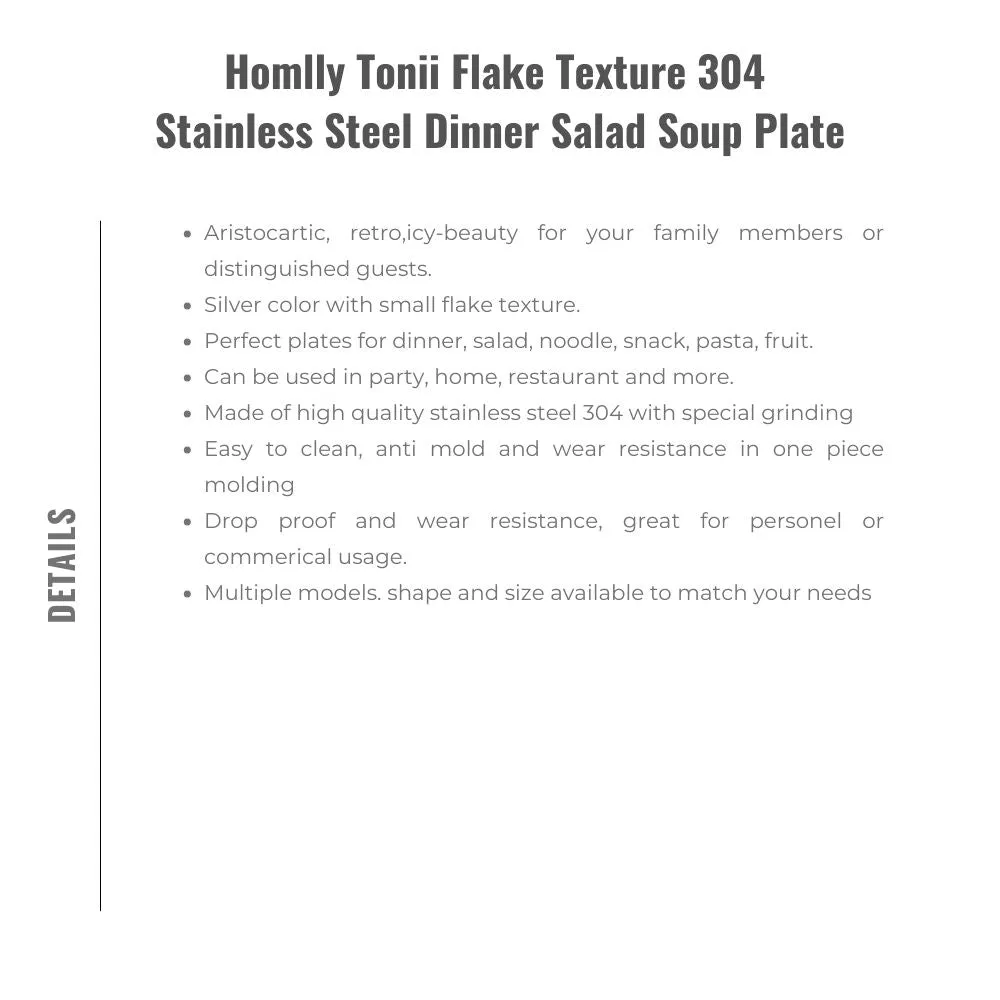 Homlly Tonii Flake Texture 304 Stainless Steel Dinner Salad Soup Plate