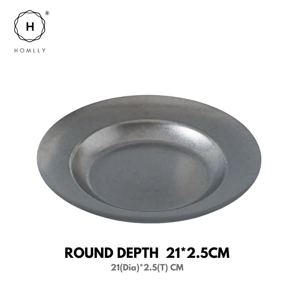 Homlly Tonii Flake Texture 304 Stainless Steel Dinner Salad Soup Plate
