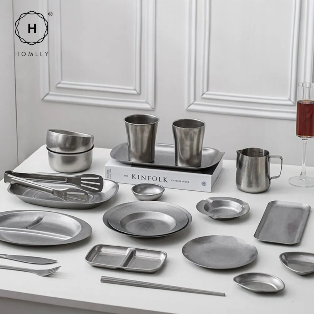 Homlly Tonii Flake Texture 304 Stainless Steel Dinner Salad Soup Plate