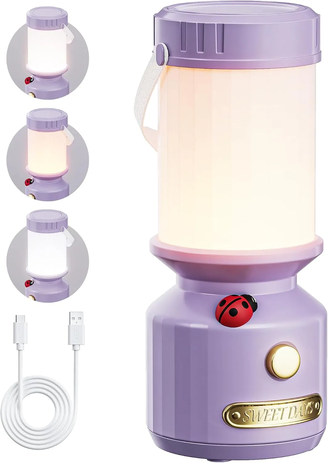 HOMY Retro 7-Star Ladybug Camping Lamp for Kids - USB Rechargeable Kids Lantern, 3-Color Dimmable LED, Tent Hook & Handle, Safe Night Light for Outdoor/Kids Camping Essentials