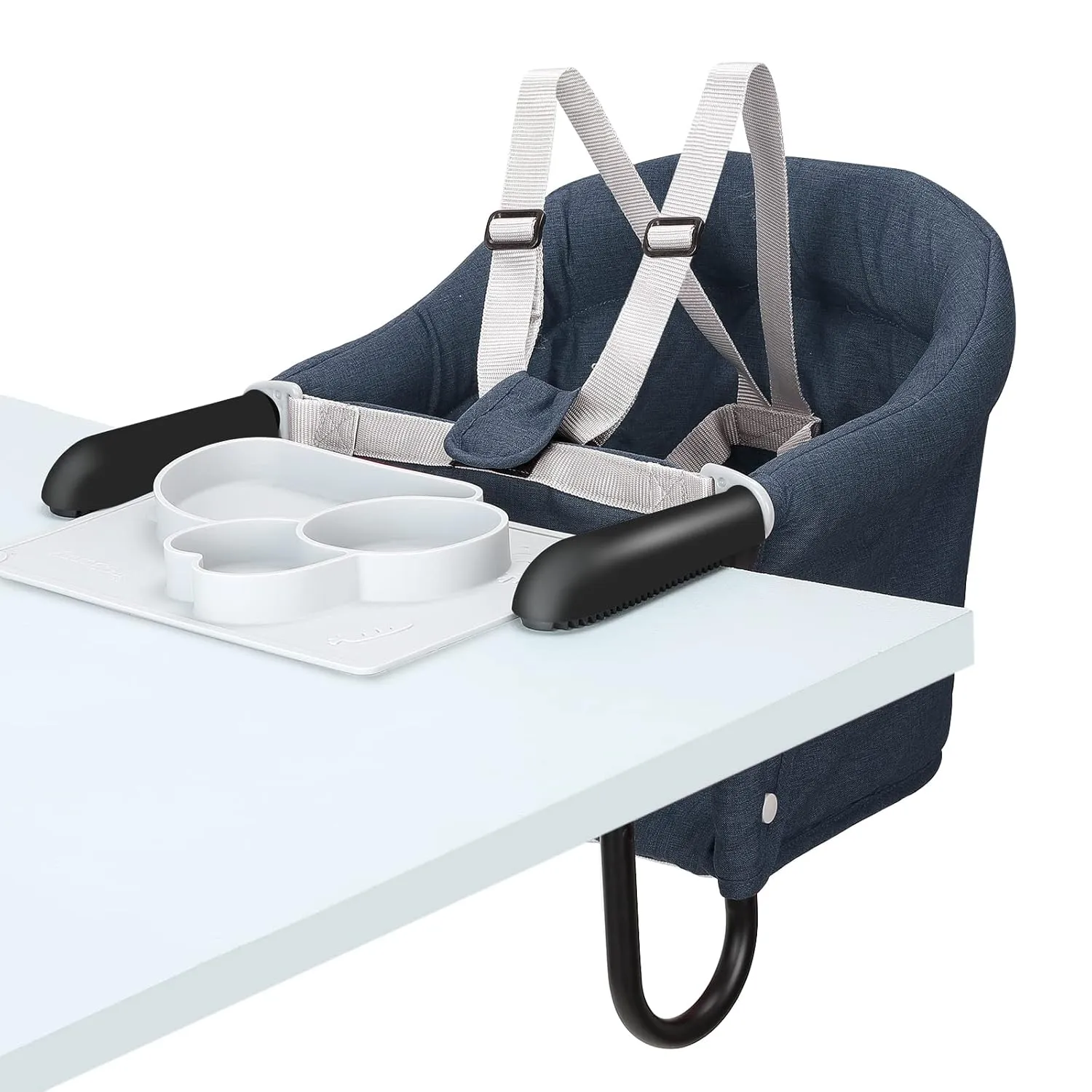 Hook-On Chair with Tray, Fold-Flat Storage and Tight Fixing Clip on High Chair for Babies and Toddlers, Portable Booster Seat for Home Dining Table and Travel (Blue)