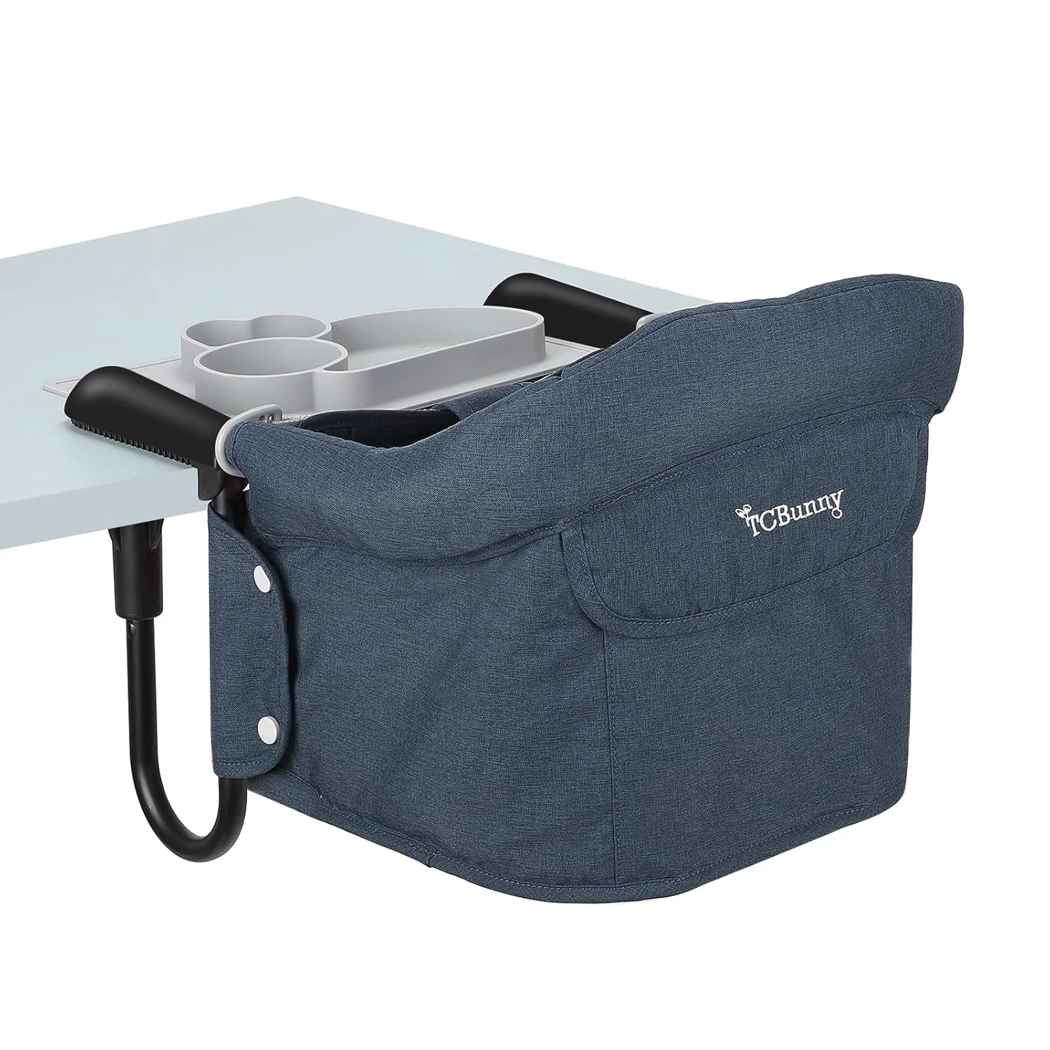 Hook-On Chair with Tray, Fold-Flat Storage and Tight Fixing Clip on High Chair for Babies and Toddlers, Portable Booster Seat for Home Dining Table and Travel (Blue)