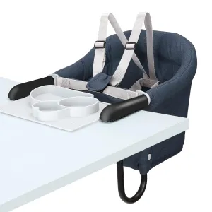 Hook-On Chair with Tray, Fold-Flat Storage and Tight Fixing Clip on High Chair for Babies and Toddlers, Portable Booster Seat for Home Dining Table and Travel (Blue)