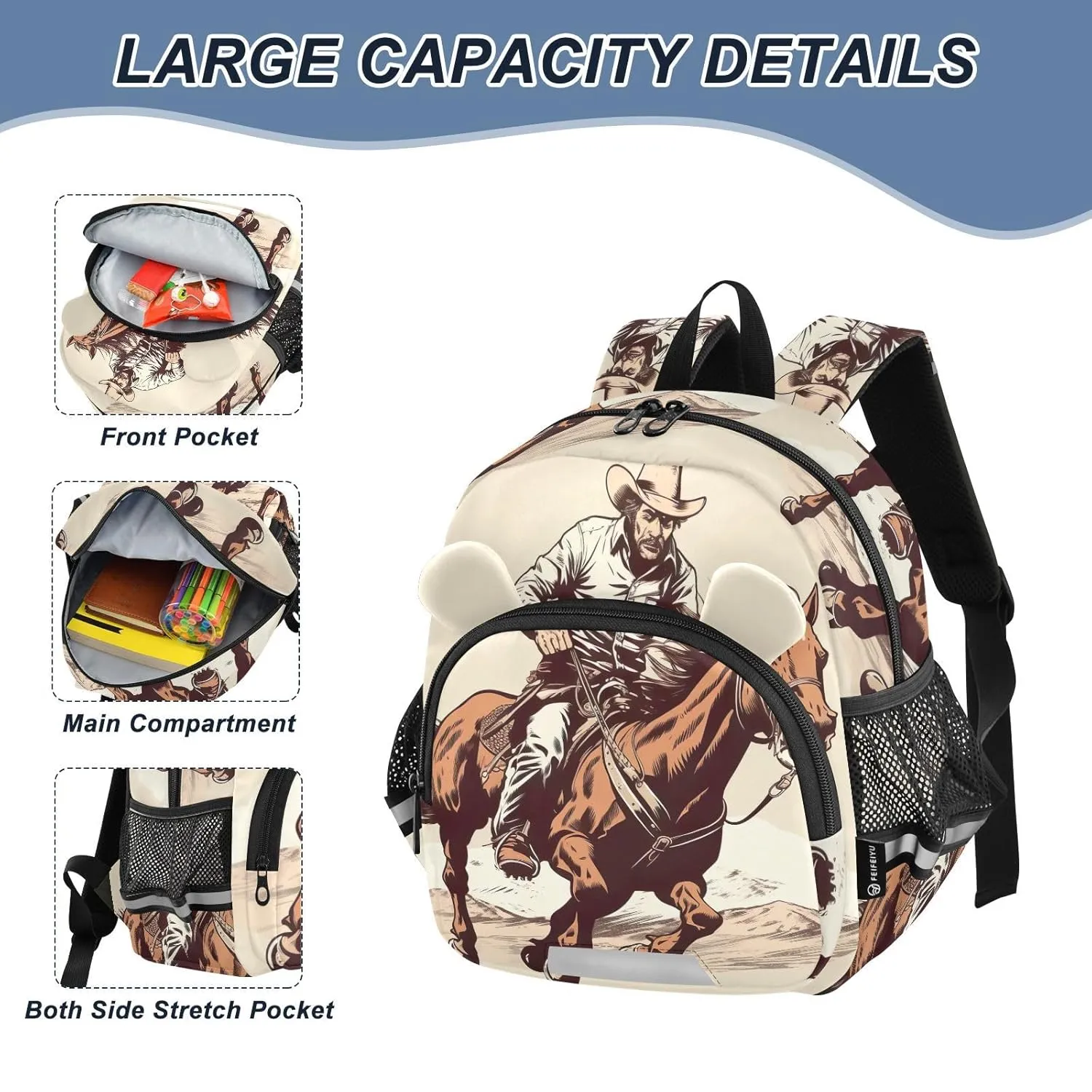 Horse Cowboy Toddler Harness Backpack for Boys Girls 3-6 Years Kids Backpack with Anti Lost Safety Leash Baby Travel Bag for Preschool Walking Travel