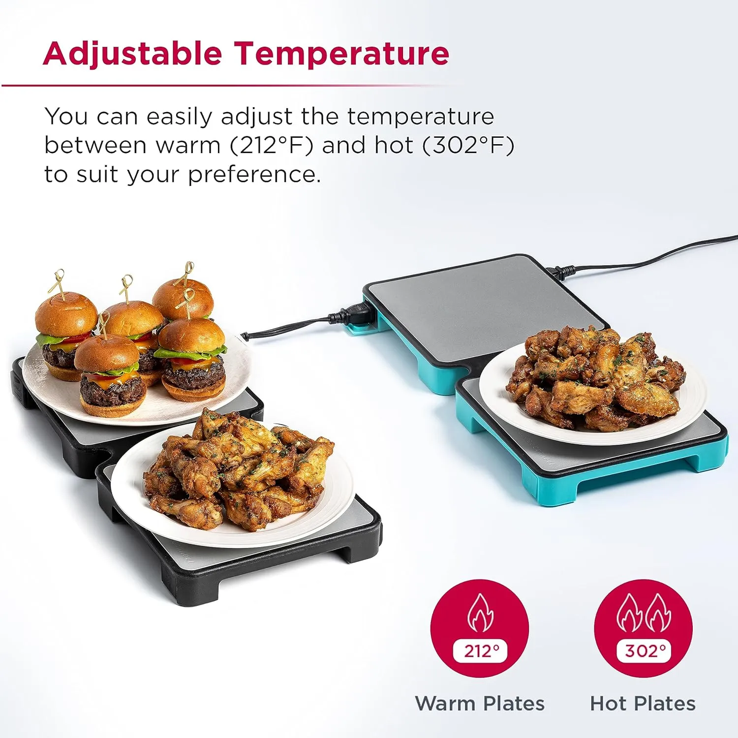 HotMat Connect Food Warmer Tray - Foldable with Silicone and Adjustable Temperature - Modular Compact Warming Plate for Home Dinners, Parties and Buffets - Black, 2-Dish (1-Pack)