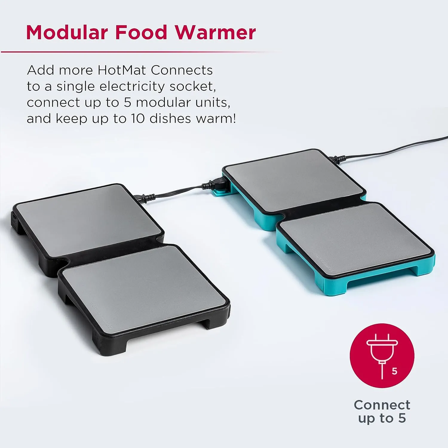 HotMat Connect Food Warmer Tray - Foldable with Silicone and Adjustable Temperature - Modular Compact Warming Plate for Home Dinners, Parties and Buffets - Black, 2-Dish (1-Pack)