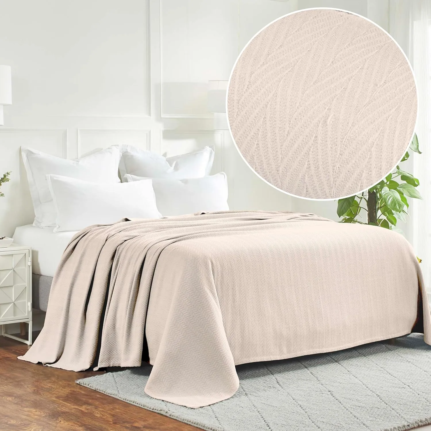 Hroo Collection Premium Thermal Blanket - All-Season Reversible Herringbone, Ultra-Soft and Warm, King, 108" x 90" - 100% Cotton