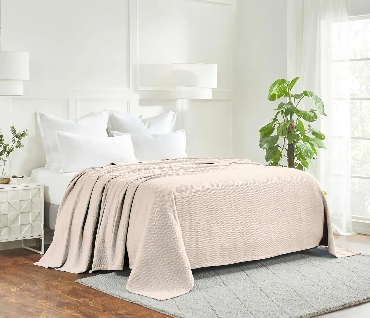 Hroo Collection Premium Thermal Blanket - All-Season Reversible Herringbone, Ultra-Soft and Warm, King, 108" x 90" - 100% Cotton