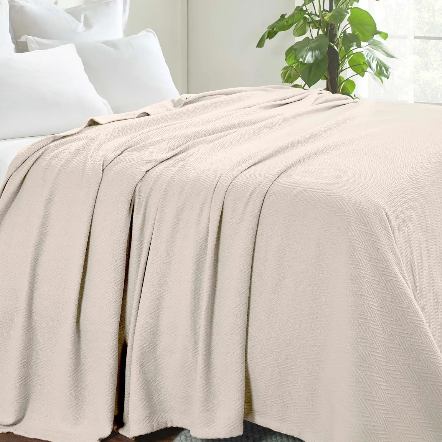 Hroo Collection Premium Thermal Blanket - All-Season Reversible Herringbone, Ultra-Soft and Warm, King, 108" x 90" - 100% Cotton