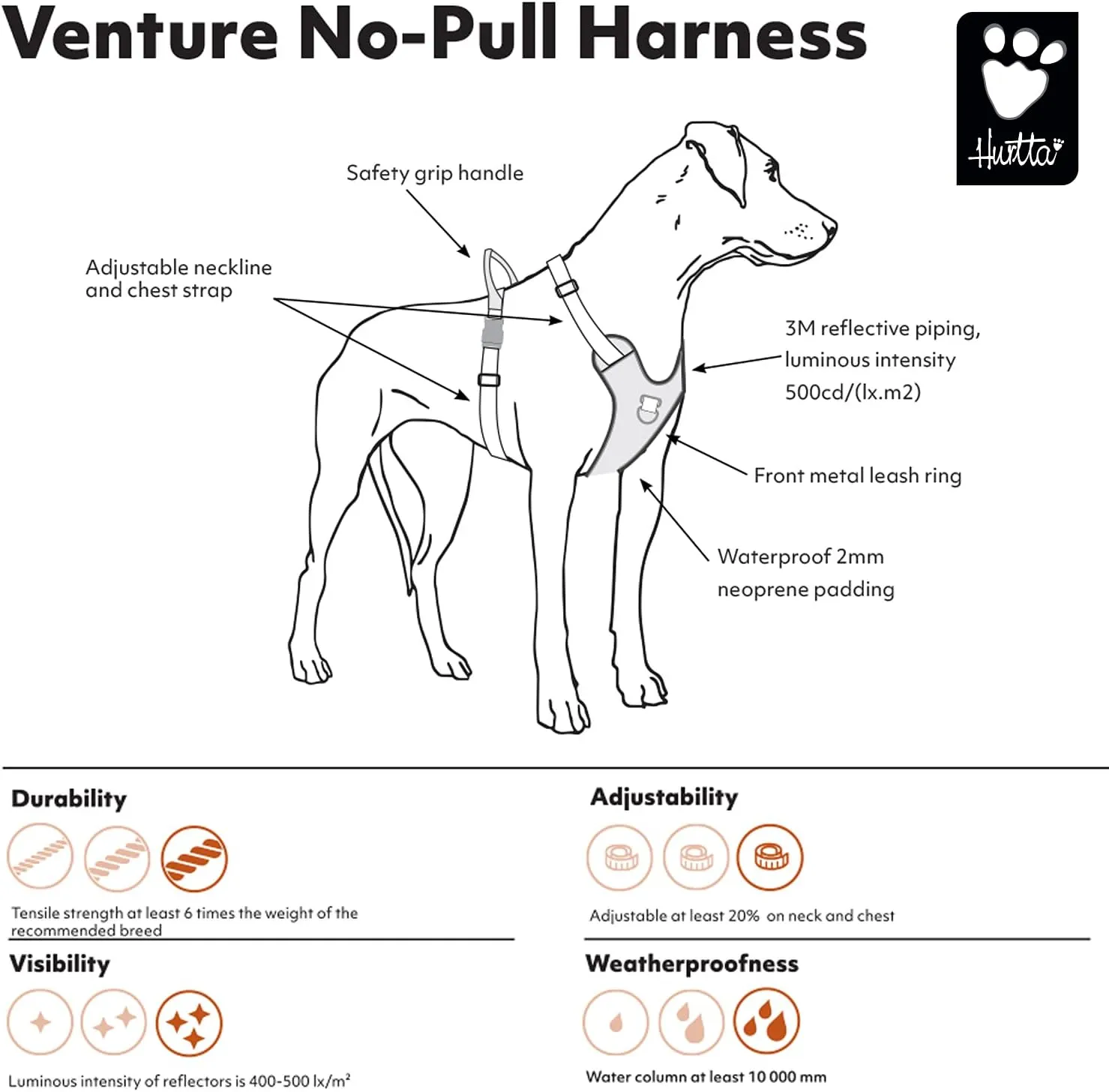 Hurtta Venture No-Pull Harness, Coral, 18-24 in
