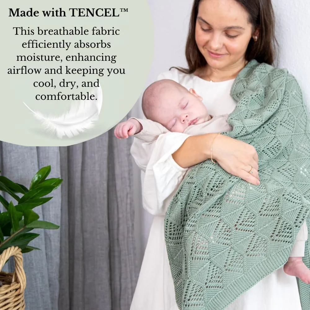 Hypoallergenic Baby Blanket - 30x40 Inches, Green, Oeko-TEX® Certified, Thermal-Regulating, Silky Soft Knit in Sage for Girls & Boys - Swaddle, Toddler, or Receiving Blanket