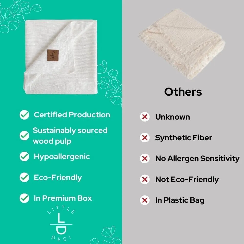 Hypoallergenic Silky Baby Blanket - 30x40 Inches White, Oeko-TEX® Certified, Thermal-Regulating, Soft Knit for Girls & Boys - Swaddle or Toddler Blanket, Dua