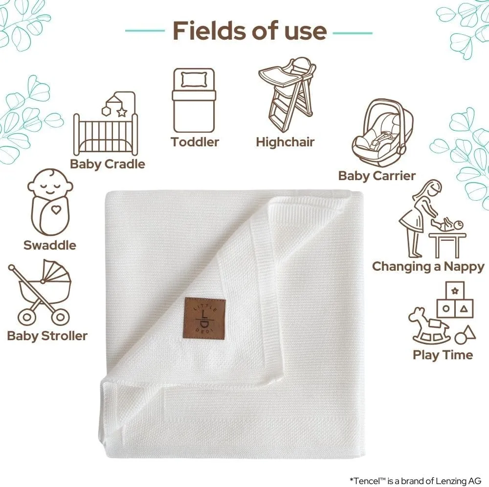 Hypoallergenic Silky Baby Blanket - 30x40 Inches White, Oeko-TEX® Certified, Thermal-Regulating, Soft Knit for Girls & Boys - Swaddle or Toddler Blanket, Dua