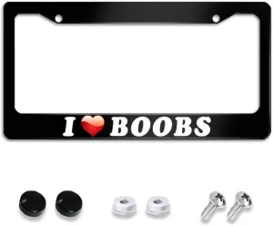 I Heart Love Boobies License Plate Front Car Decorative Novelty Weatherproof Car Accessories Vanity Gift for Women/Man 12x6 inch Wall Decor