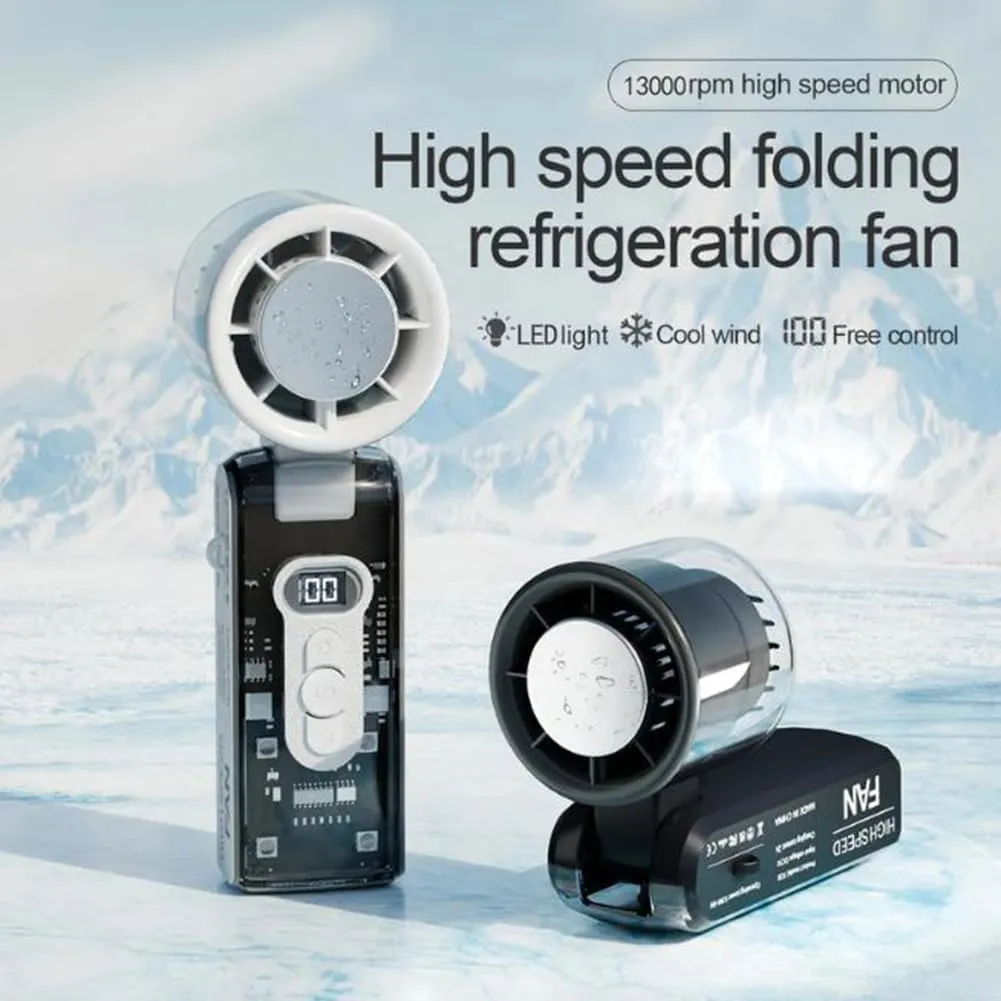Icerush Turbo – Handheld Fan with Instant Cooling Plate & LED Light, Icerush Turbo Fans, Foldable Ice Fan, Turbo Cooling with LED Display (1, White)