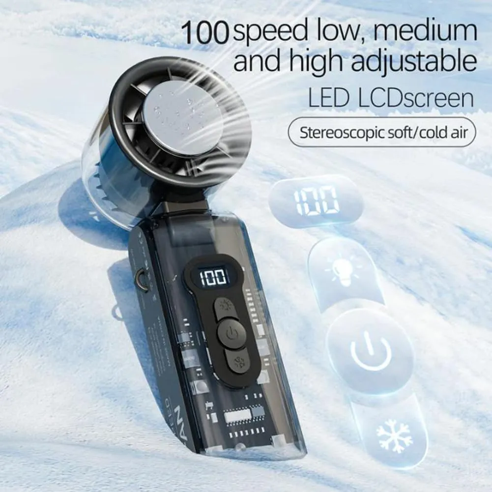Icerush Turbo – Handheld Fan with Instant Cooling Plate & LED Light, Icerush Turbo Fans, Foldable Ice Fan, Turbo Cooling with LED Display (1, White)