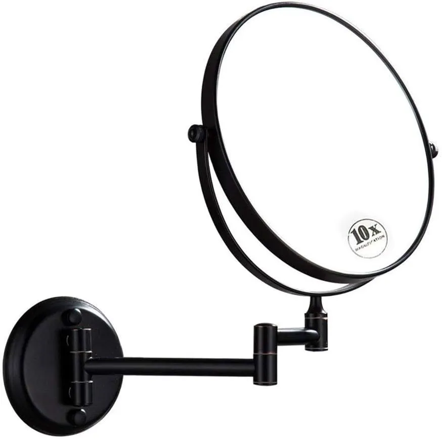 inBEKEA 8 Inch Wall Mounted Makeup Mirror 1X/10X Magnifying, Double Sided 360° Swivel Extendable Shaving Cosmetic Mirror Round Vanity Mirror for Bathroom Hotels, Black