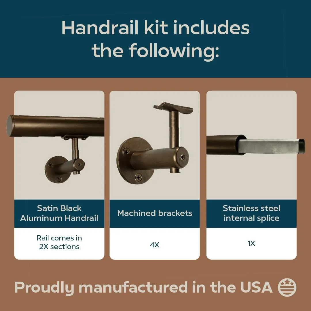 Industrial Aluminum 1.5 Inch Round Complete Indoor/Outdoor Straight Handrail Grab Bar Kit (Bronze, 10 Foot Handrail)