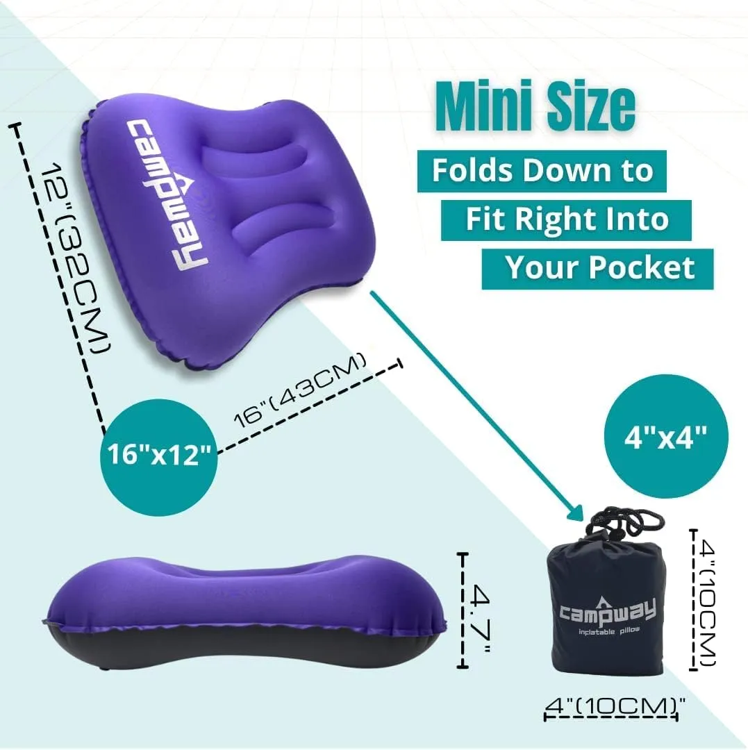 Inflatable Camping and Travel Pillows with Travel Bag- Water-Resistant-Compressible Air Pillow for Neck and Back Support-Packable Pillow for Camping-Hiking and Backpacking-Pack of 2-Purple