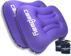 Inflatable Camping and Travel Pillows with Travel Bag- Water-Resistant-Compressible Air Pillow for Neck and Back Support-Packable Pillow for Camping-Hiking and Backpacking-Pack of 2-Purple