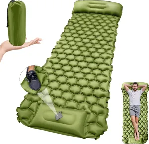 Inflatable Camping Mat with Built-in Pillow, Inflatable Sleeping Mat, Mattress Camping Sleeping Mat, Portable Sleeping Mat, for Backpacking, Hiking, Tents and Travel (Green)