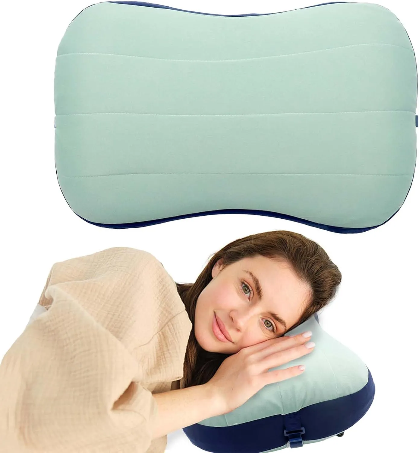Inflatable Pillow, Portable Inflatable Neck Pillow, Ergonomic Inflating Pillows for Neck & Lumbar Support, Travel Air Pillows for Camping, Office, Hiking, Backpacking, Home