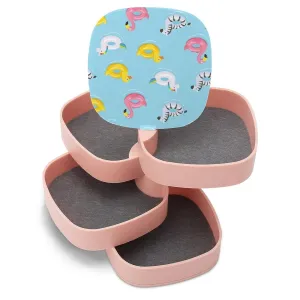 Inflatable Rubber Ducks Flamingos Unicorns Zebra on Turquoise Women Jewelry Box with Mirror, Storage Bag Case for Rings, Necklaces, Bracelets, 360 Degree Rotating 4-layer Tray with Lid