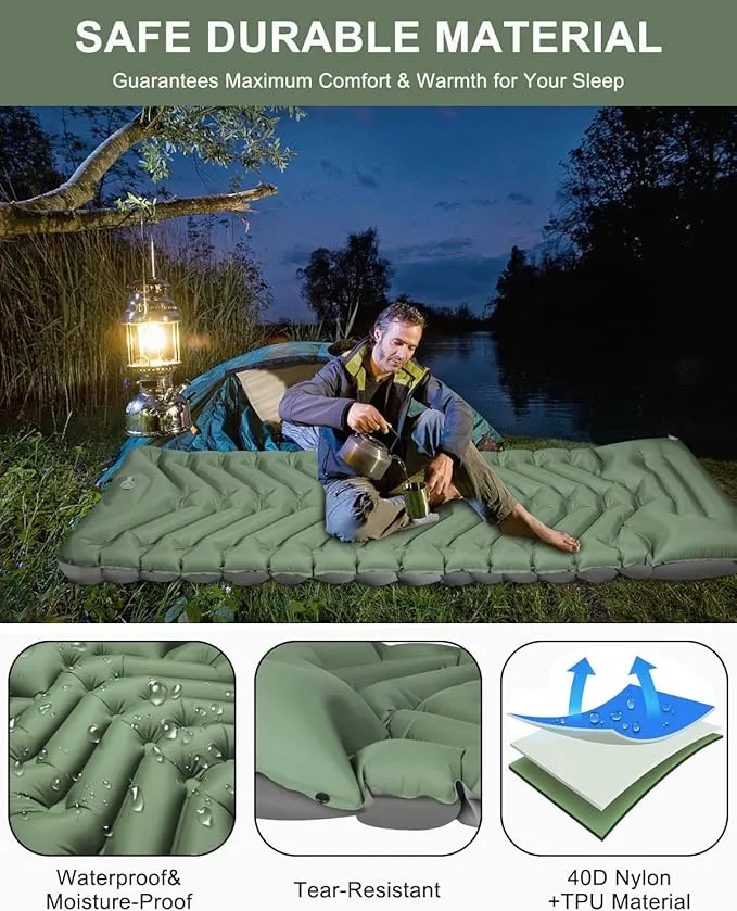 Inflatable Sleeping Pad for Camping, Extra Thick 3.9 Inch Self Inflating Camping Pad with Built-in Foot Pump & Pillow, Ultralight Compact Camping Sleeping Mat for Backpacking Camping Hiking