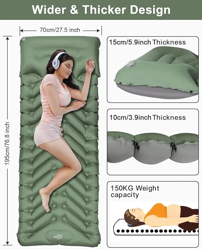 Inflatable Sleeping Pad for Camping, Extra Thick 3.9 Inch Self Inflating Camping Pad with Built-in Foot Pump & Pillow, Ultralight Compact Camping Sleeping Mat for Backpacking Camping Hiking