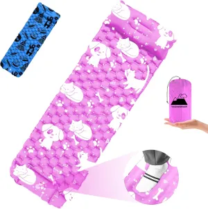 Inflatable Sleeping pad for Kids, Toddler and Youth | Air Mattress w Built-in Pump, 5’5” Ultralight Sleeping Mat with Pillow for Camping, Sleepovers & Travel | Airpad, Kids Cot, Camping Mattress -Pink