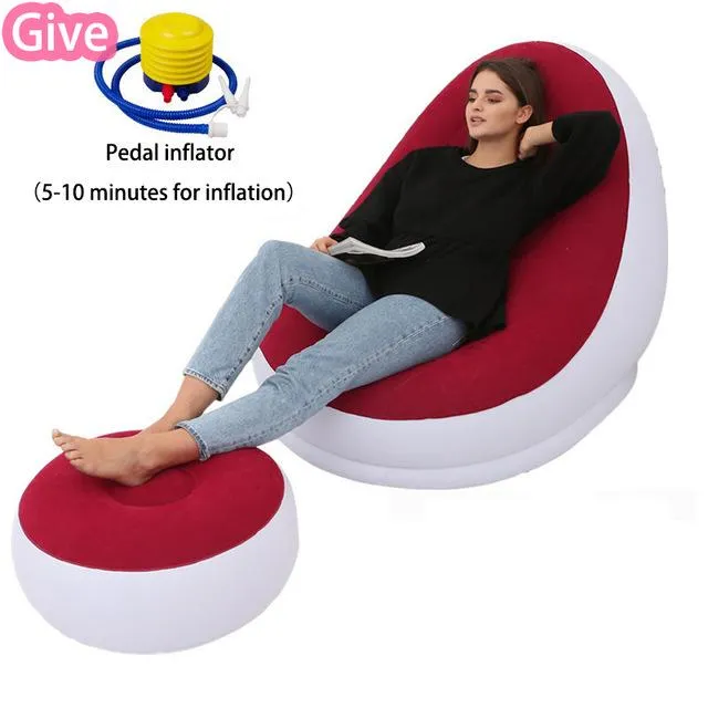 Inflatable Sofa Folding Recliner Outdoor Sofa Bed with Pedal Comfortable Flocking Single Sofa Chair Pile Coating