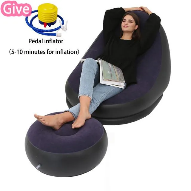 Inflatable Sofa Folding Recliner Outdoor Sofa Bed with Pedal Comfortable Flocking Single Sofa Chair Pile Coating