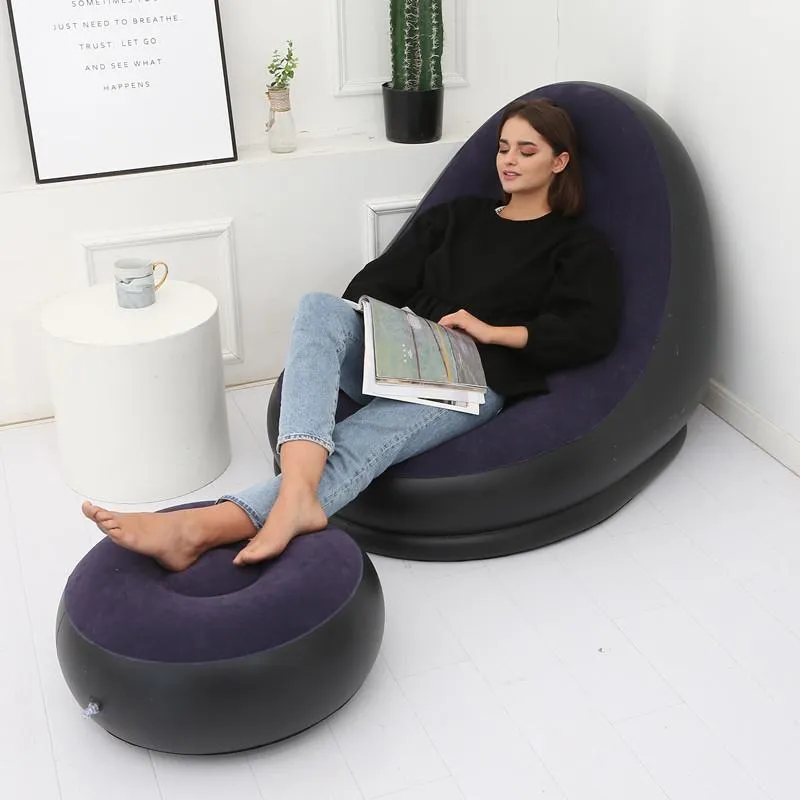 Inflatable Sofa Folding Recliner Outdoor Sofa Bed with Pedal Comfortable Flocking Single Sofa Chair Pile Coating