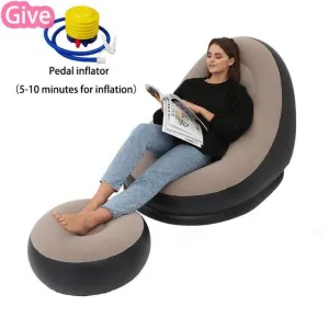Inflatable Sofa Folding Recliner Outdoor Sofa Bed with Pedal Comfortable Flocking Single Sofa Chair Pile Coating