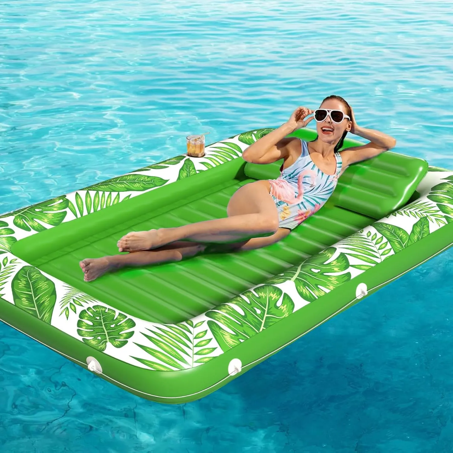 Inflatable Tanning Pool Lounger Float - Jasonwell 4 in 1 Sun Tan Tub Sunbathing Pool Lounge Raft Floatie Toys Water Filled Tanning Bed Mat Pad for Adult Blow Up Kiddie Pool Kids Ball Pit Pool