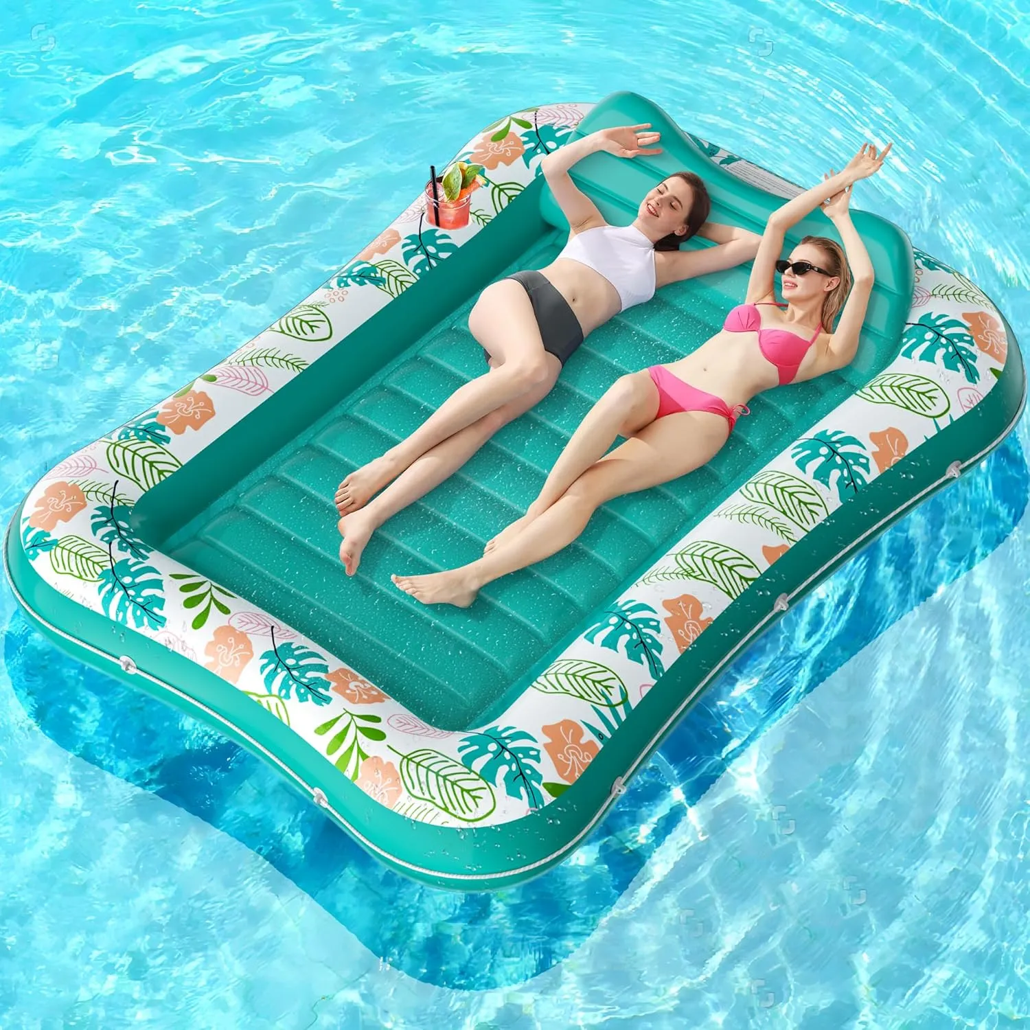 Inflatable Tanning Pool Lounger Float, Stonful 87" x 63" Pool Floats Adult with Pillow & Cup Holder, 4 in 1 Water Filled Inflatable Sun Tan Tub Tanning Bed Mat for Swimming Pool Backyard Beach (XXL)