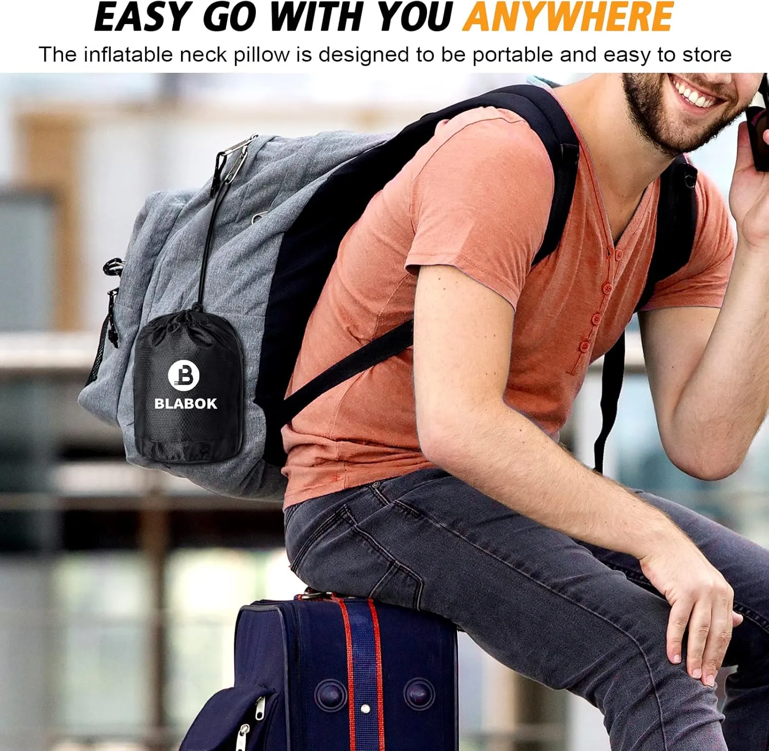 Inflatable Travel Pillow,Multifunction Travel Neck Pillow for Airplane to Avoid Neck and Shoulder Pain,Support Head,Neck,Used for Sleeping Rest, Airplane and Home Use,with Eye Mask, Earplugs, Black