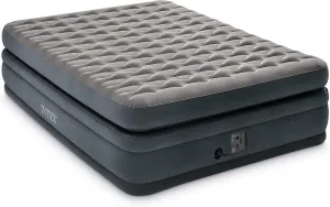 Intex 22in Queen Dura-Beam Deluxe Inflatable Blow Up Elevated Air Mattress Airbed with Built in Pump for Home, Camping, Guests Ultra Comfort