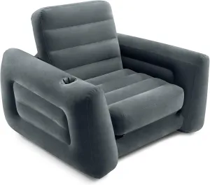 Intex 66551EP Inflatable Pull-Out Chair: Built-in Cupholder – Velvety Surface – 2-in-1 Valve – Folds Compactly – 80" x 91" x 26"