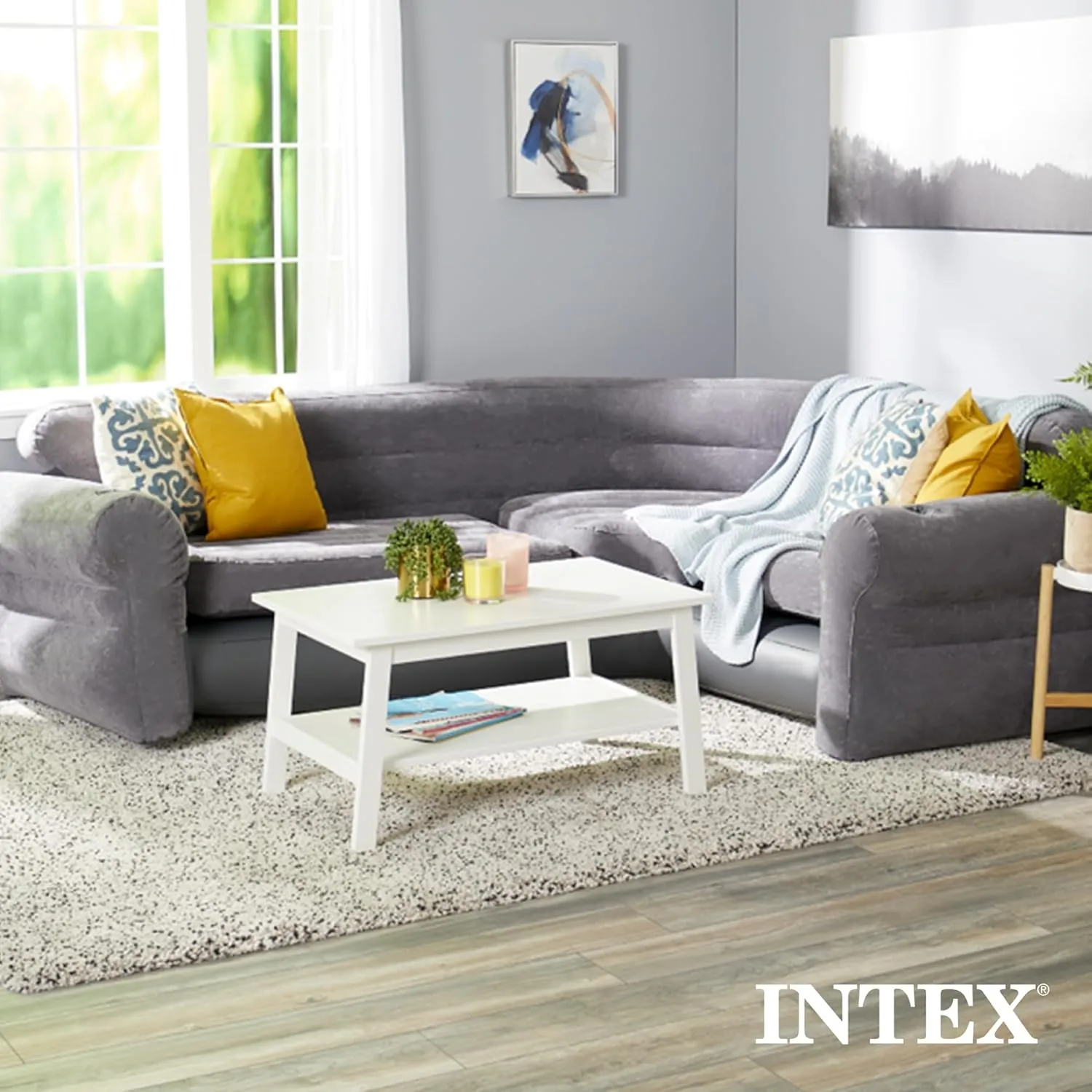 Intex Inflatable Corner Sofa, L-Shaped Couch, Blow Up Air Furniture
