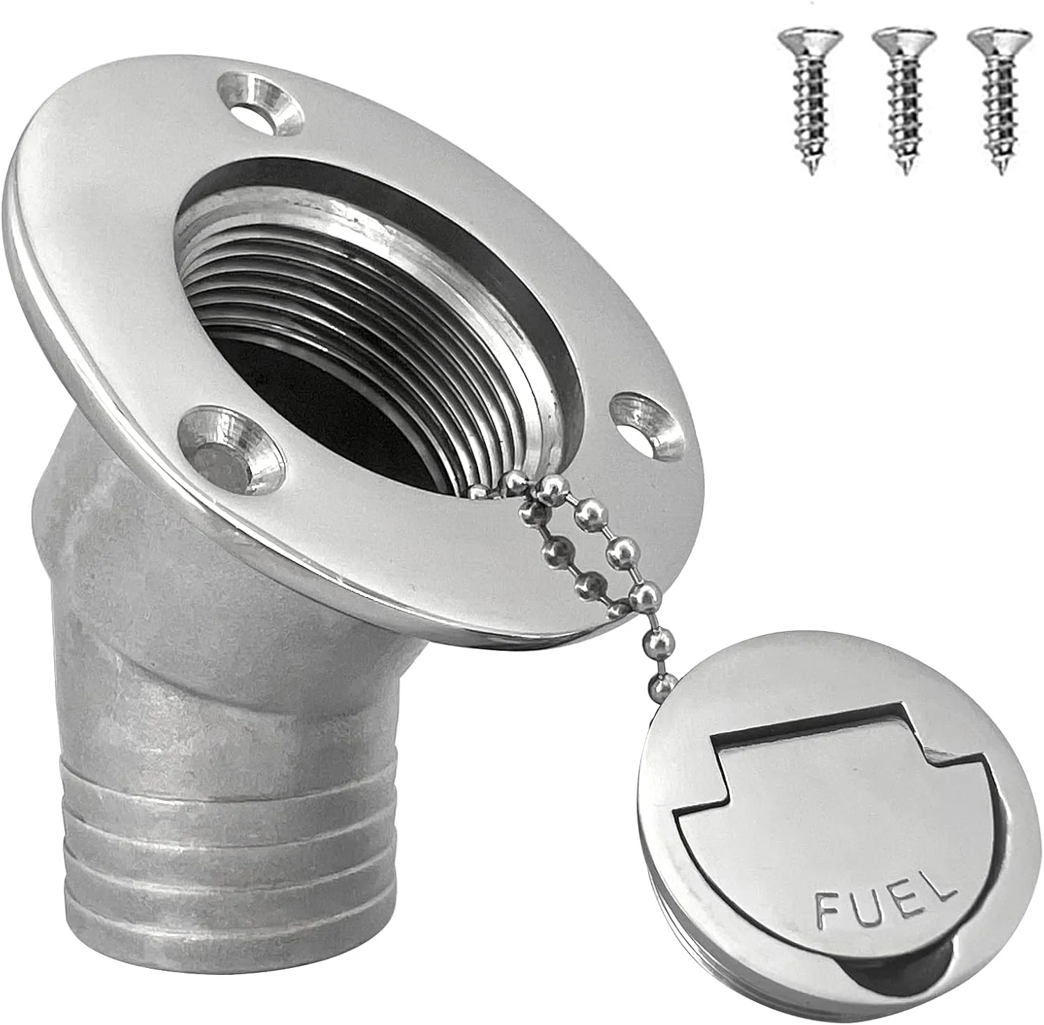 ISURE MARINE 1-1/2"(38mm) Boat Fuel Deck Fill/Filler with Keyless Cap with Screws, Marine Mirror Polished 316 Stainless Steel Hardware Angled Neck for Boat Yacht Caravan