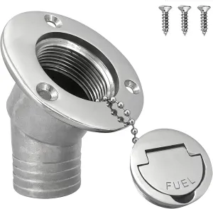 ISURE MARINE 1-1/2"(38mm) Boat Fuel Deck Fill/Filler with Keyless Cap with Screws, Marine Mirror Polished 316 Stainless Steel Hardware Angled Neck for Boat Yacht Caravan