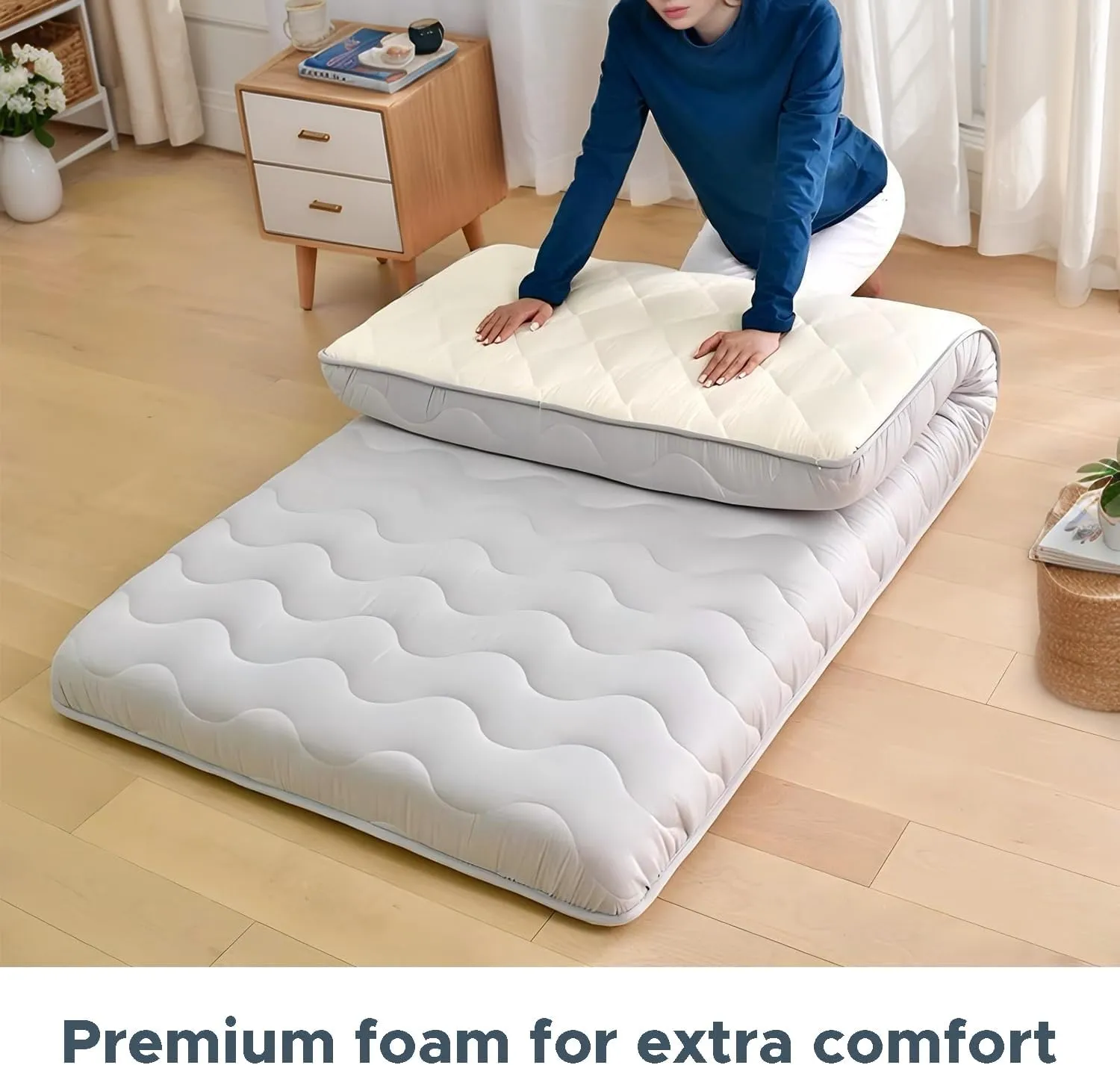 Japanese Floor Mattress, 100% High Density Comfortable Foam, 4" Thicken Foldable Mattress Tatami Mat Sleeping Pad, Ideal for Comfort and Support, Kids Floor Lounger Pillow Bed Sofa (Twin）