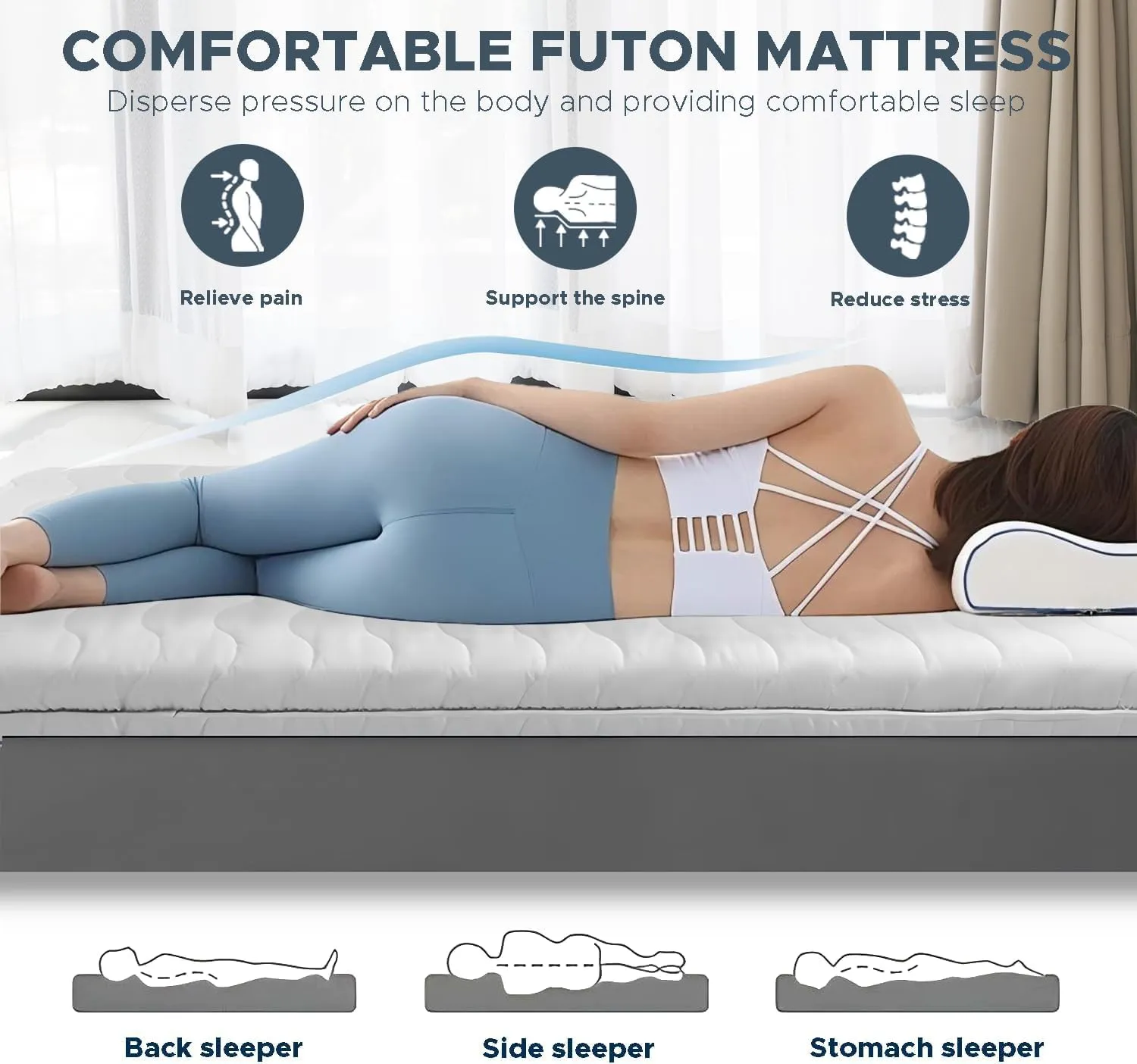 Japanese Floor Mattress, 100% High Density Comfortable Foam, 4" Thicken Foldable Mattress Tatami Mat Sleeping Pad, Ideal for Comfort and Support, Kids Floor Lounger Pillow Bed Sofa (Twin）