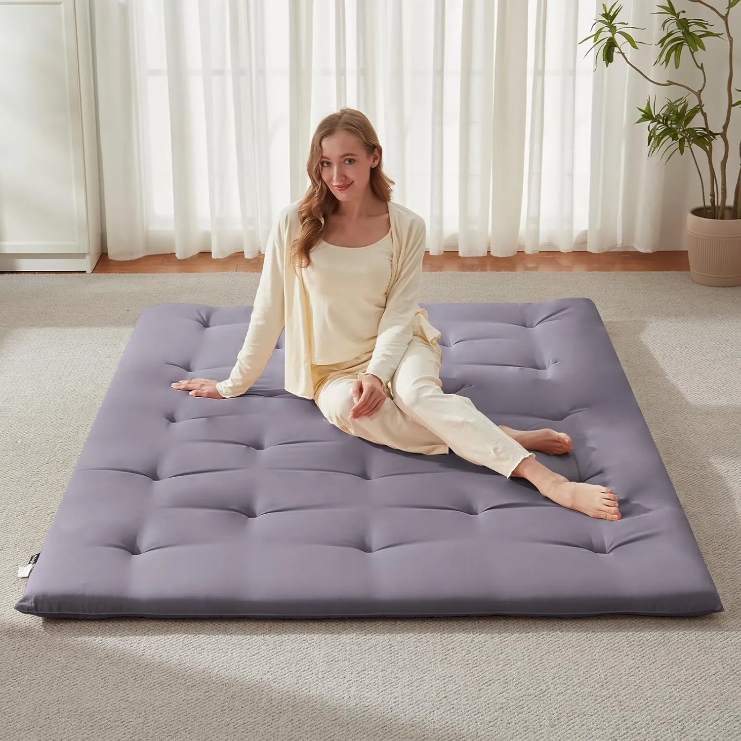 Japanese Floor Mattress, Futon Mattress Full Size 54"x 80", 2.56" Thicken Tatami Mattress, Portable Foldable Floor Bed, Roll Up Futon Cushion, Suitable for Camping Guest Room Dormitory (Grey)