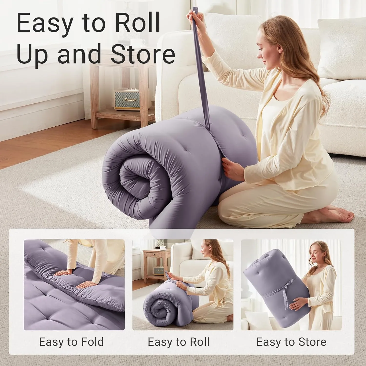 Japanese Floor Mattress, Futon Mattress Full Size 54"x 80", 2.56" Thicken Tatami Mattress, Portable Foldable Floor Bed, Roll Up Futon Cushion, Suitable for Camping Guest Room Dormitory (Grey)