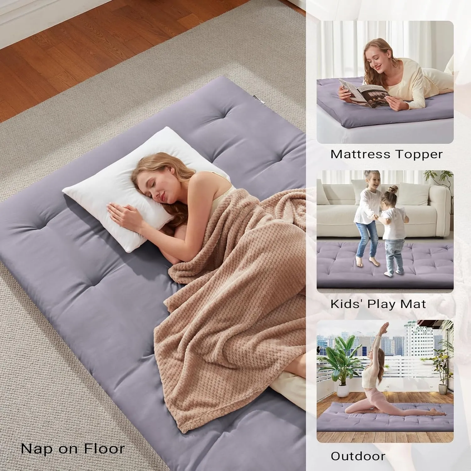 Japanese Floor Mattress, Futon Mattress Full Size 54"x 80", 2.56" Thicken Tatami Mattress, Portable Foldable Floor Bed, Roll Up Futon Cushion, Suitable for Camping Guest Room Dormitory (Grey)