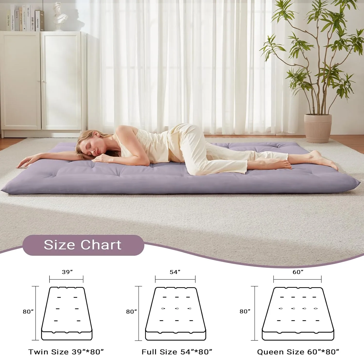Japanese Floor Mattress, Futon Mattress Full Size 54"x 80", 2.56" Thicken Tatami Mattress, Portable Foldable Floor Bed, Roll Up Futon Cushion, Suitable for Camping Guest Room Dormitory (Grey)