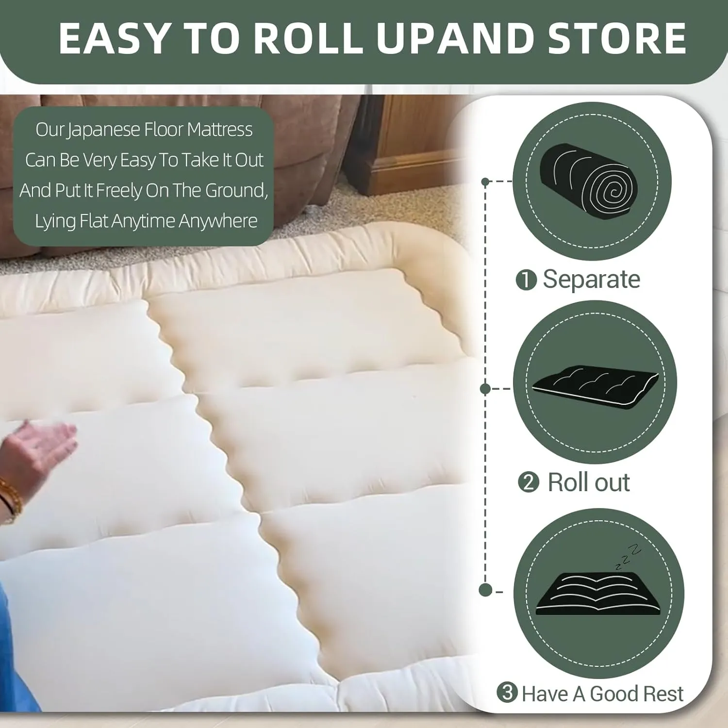 Japanese Floor Mattress Futon Mattress Twin Size (39"x80") Foldable Tatami Mattress Portable Roll Up Sleeping Pad for Adults,Guest Bed,Dormitory,Camping,Beige A