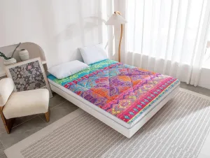 Japanese Foldable & Portable Sleeping Mattress - Thicken Roll Up Camping Mattress, Bohemia Blue Queen